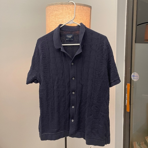 Abercrombie and Fitch blue button down short sleeve shirt size L fit like S! - Picture 1 of 3